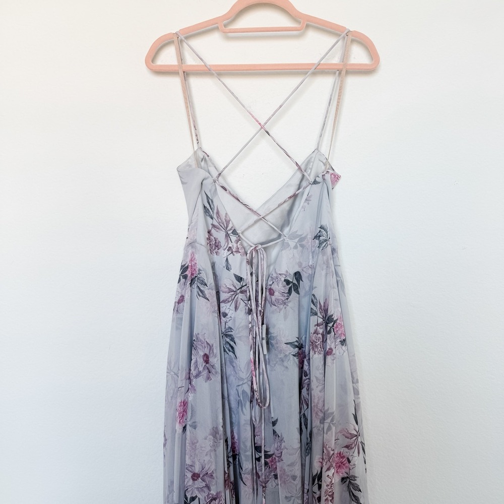 Free People Floral Maxi Dress Size 12 Purple Lace Up Back Fairy Cottage Romantic - Picture 7 of 10